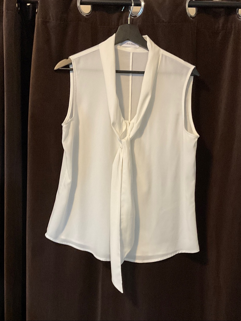 Calvin Klein Sleeveless White Tie-Neck Shell
